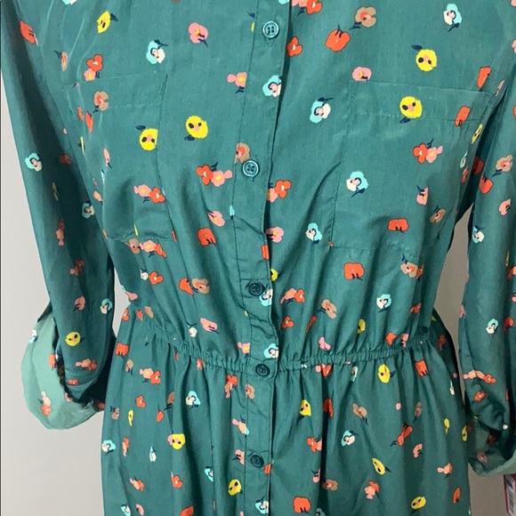 Xhilaration Green Floral Long Sleeve Dress Size L - Picture 4 of 7